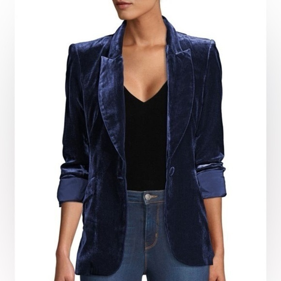 L'AGENCE Chamberlain Velvet Blazer Womens size 2 Blue color - Picture 1 of 13